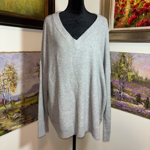 Goodthreads Gray V-Neck Sweater Soft Knit Oversized - Picture 1 of 4
